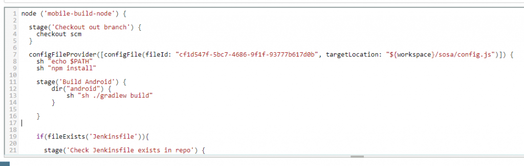 JenkinsFile showing build code